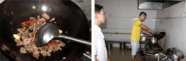 萝卜牛杂培训学员练习牛杂炒香做法